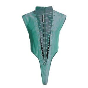 LaQuan Smith Sleeveless Lace-up Bodysuit
